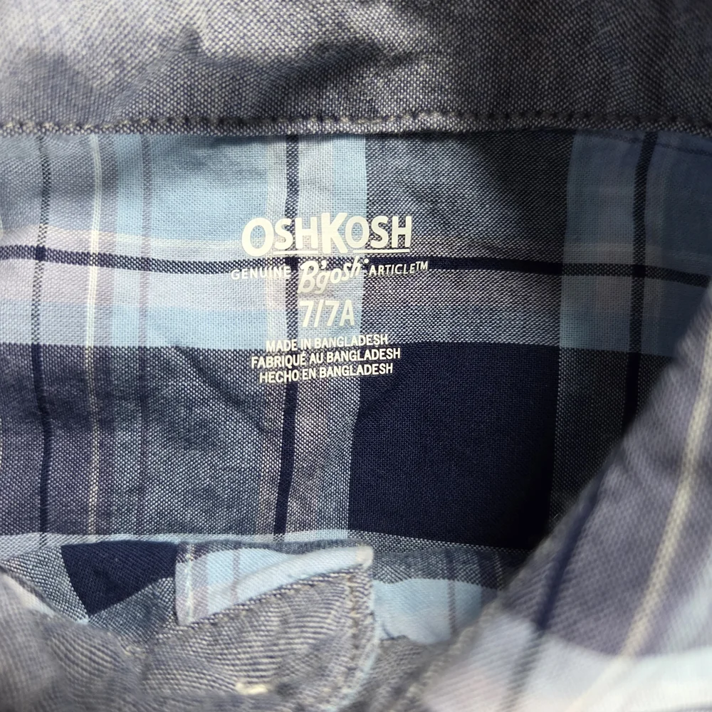 OshKosh B'gosh Boys 7/7A Button-Up Shirts Long Sleeve Blue Plaid Solid Lot